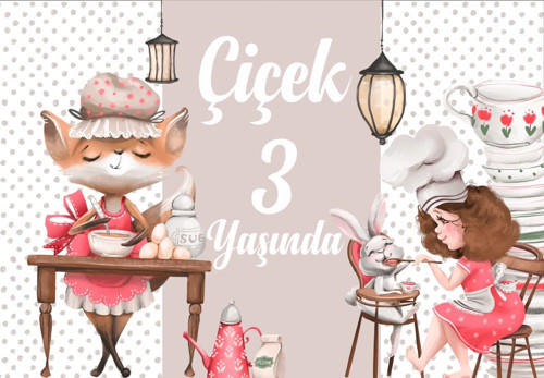 Aşçı Hayvanlar Temalı Doğuım Günü Afişi 100X150 cm