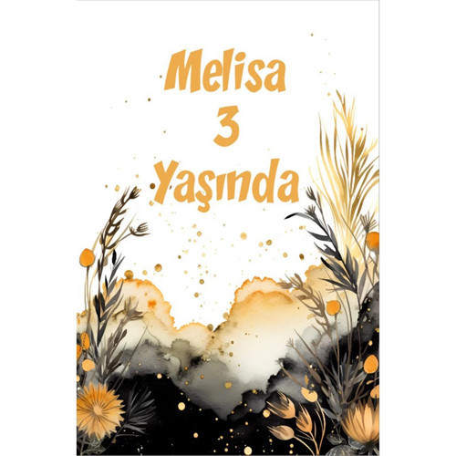 Sarı Siyah Çiçekler Temalı Doğum Günü Afişi 35X50 cm