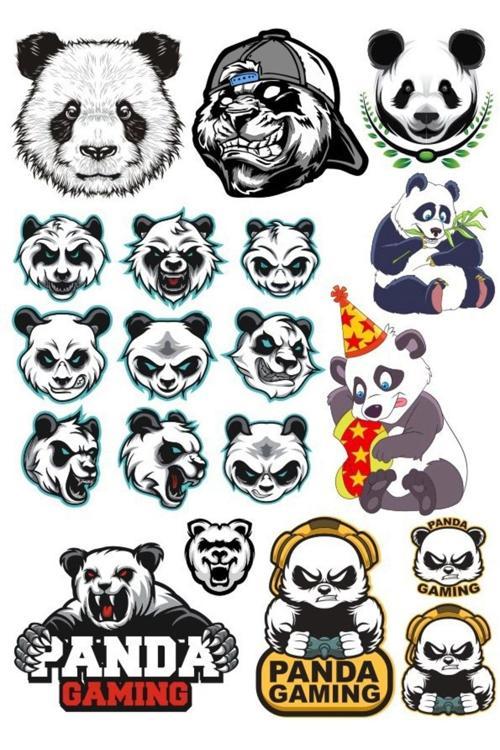 Panda Sticker Set -2 15 Parça Telefon, Tablet, Defter, Laptop Sticker