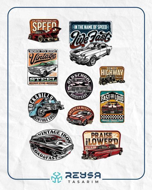 Retro Arabalar Sticker 1 10 Parça Telefon, Tablet, Defter, Laptop Sticker