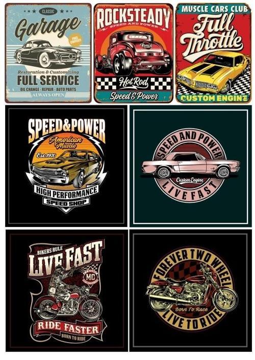 Retro Arabalar ve Motorlar Sticker Set 7 Parça Telefon, Tablet, Defter, Laptop Sticker