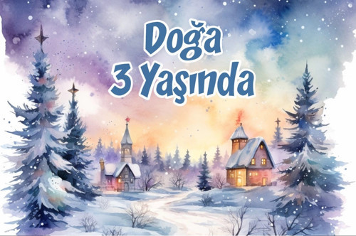 Kış ve Evler Temalı Doğum Günü Afişi -2 100X150 cm