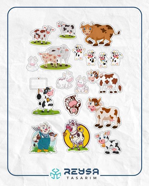 İnek Sticker Set-4 27 Parça Telefon, Tablet, Defter, Laptop Sticker