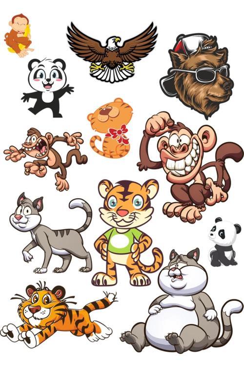 Sevimi Hayvanlar Sticker Set -1 14 Parça Telefon, Tablet, Defter, Laptop Sticker