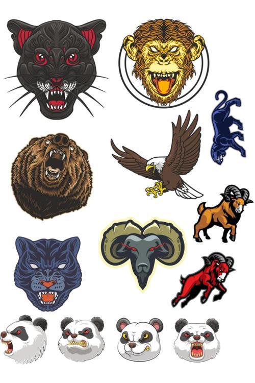 Agresif Hayvanlar Sticker Set-5 13 Parça Telefon, Tablet, Defter, Laptop Sticker