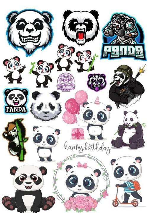 Panda Sticker Set-14 17 Parça Telefon, Tablet, Defter, Laptop Sticker