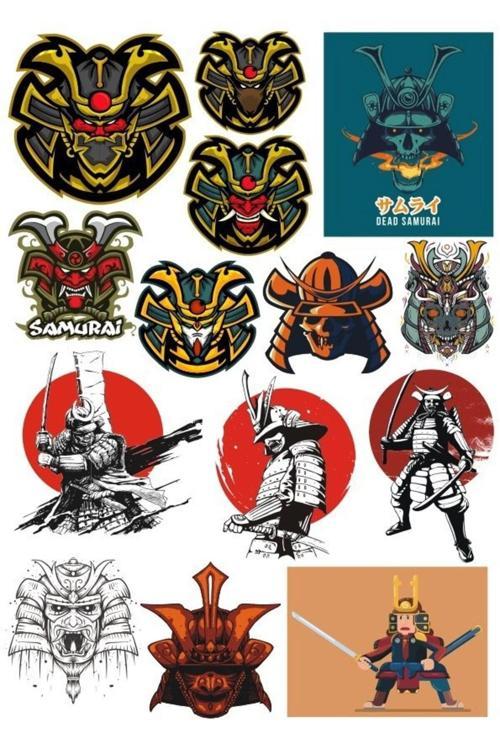 Samurai Sticker Set-4 14 Parça Telefon, Tablet, Defter, Laptop Sticker