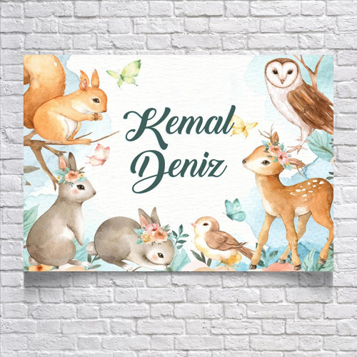 Ormanda ki Sevimli Hayvanlar Temalı Doğum Günü Afişi 35X50 cm