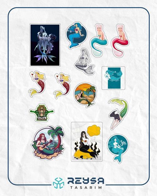 Deniz Kızları Sticker Set 2 20 Parça Telefon, Tablet, Defter, Laptop Sticker