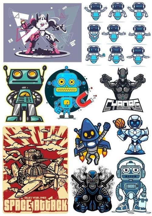 Retro Robot Sticker Set 13 Parça Telefon, Tablet, Defter, Laptop Sticker