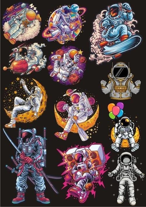 Astronot Sticker Set 7 12 Parça Telefon, Tablet, Defter, Laptop Sticker