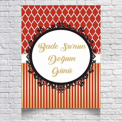 Kırmızı Çizgili Doğum Günü Afişi 100X150 cm