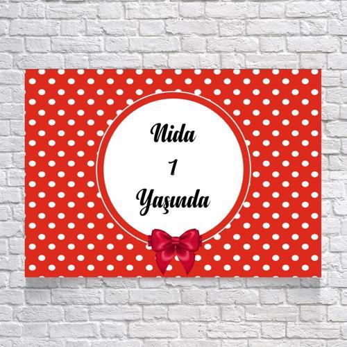 Kırmızı Puantiyeli Doğum Günü Afişi 35X50 cm