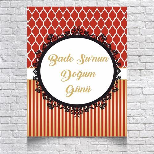 Kırmızı Çizgili Doğum Günü Afişi 50X70 cm