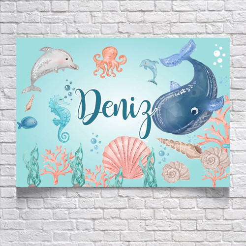 Yunus ve Balık Temalı Doğum Günü Afişi 35X50 cm