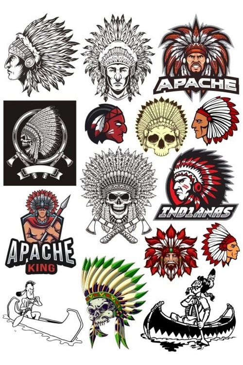 Kızıl Derili Apachi Sticker Set-3 15 Parça Telefon, Tablet, Defter, Laptop Sticker