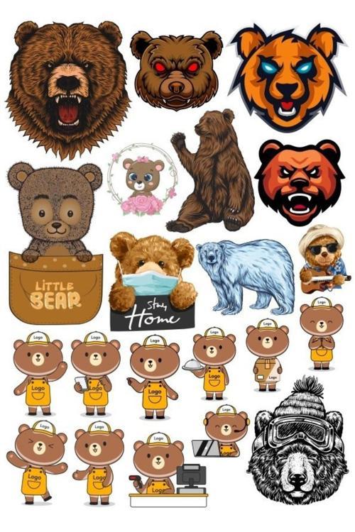 Ayı Sticker Set-11 17 Parça Telefon, Tablet, Defter, Laptop Sticker