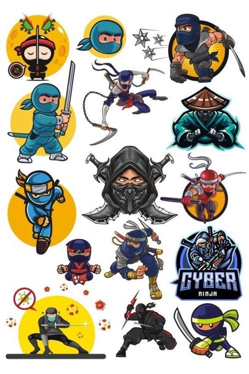 Ninja Sticker Set-2 15 Parça Telefon, Tablet, Defter, Laptop Sticker