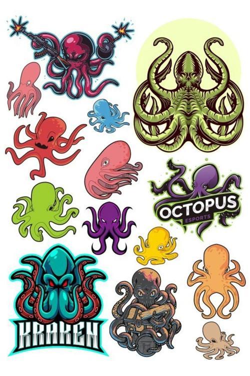 Ahtapot Sticker Set-1 17 Parça Telefon, Tablet, Defter, Laptop Sticker