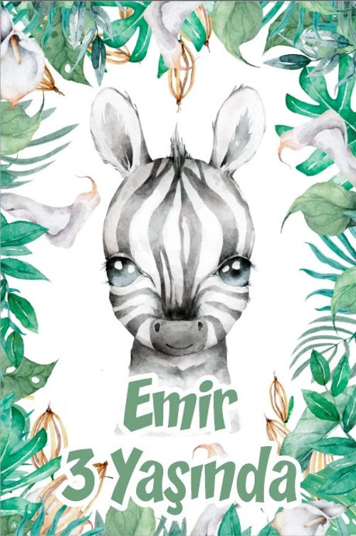 Zebra Temalı Doğum Günü Afişi -2 35X50 cm