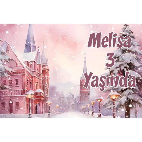 Pembe Sokak ve Şato Temalı Doğum Günü Afişi 35X50 cm