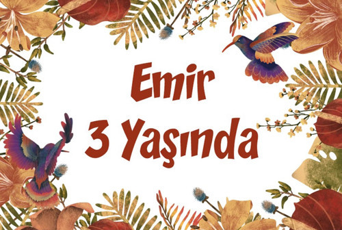 Sarı Yapraklar ve Kuşlar Temalı Doğum Günü Afişi 35X50 cm
