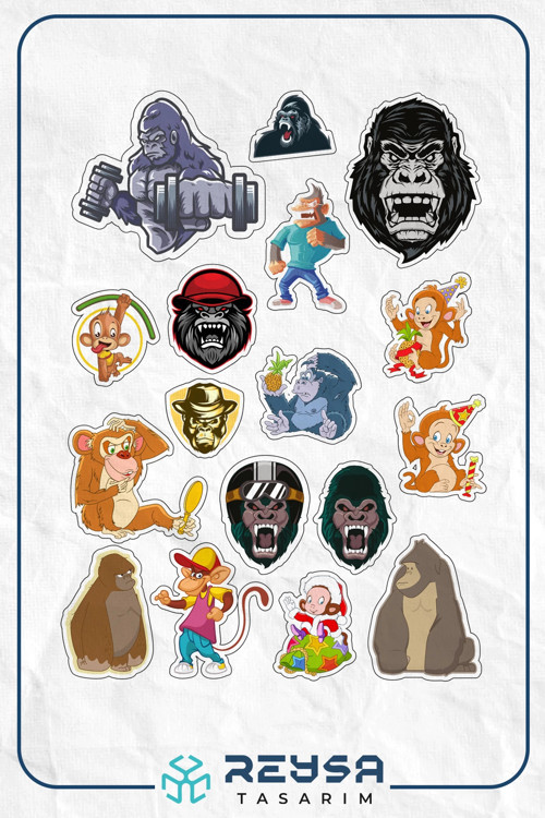 Goril Sticker Set-1 17 Parça Telefon, Tablet, Defter, Laptop Sticker