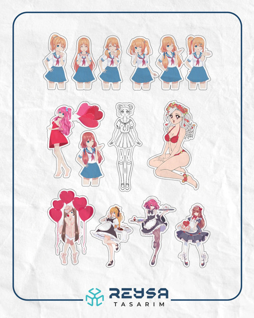 Anime Kızı Sticker Set 1 15 Parça Telefon, Tablet, Defter, Laptop Sticker