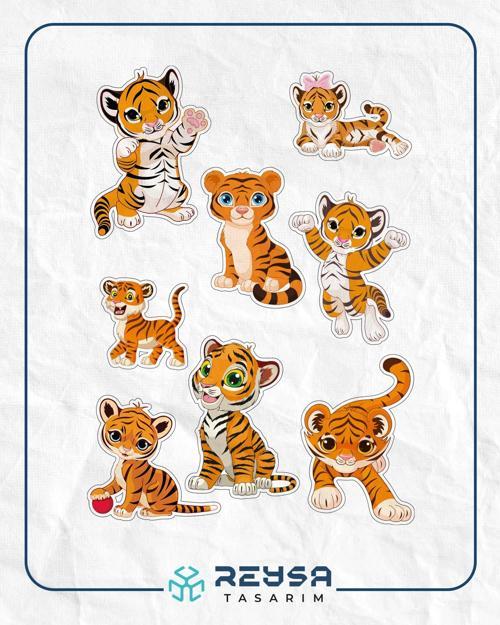 Yavru Kaplan Sitkcer Set 8 Parça Telefon, Tablet, Defter, Laptop Sticker