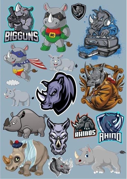 Gergedan Sticker Set-2 17 Parça Telefon, Tablet, Defter, Laptop Sticker