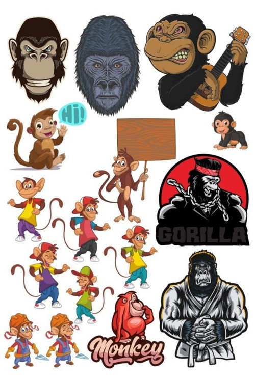 Maymun Sticker Set-2 13 Parça Telefon, Tablet, Defter, Laptop Sticker