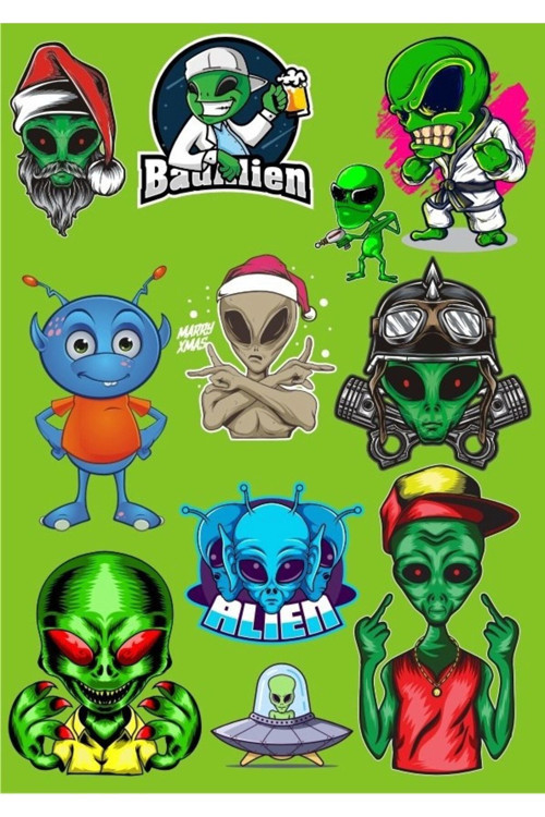 Uzaylı Sticker Set-1 12 Parça Telefon, Tablet, Defter, Laptop Sticker