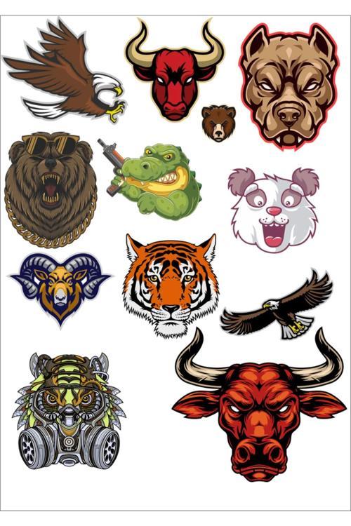 Agresif Hayvanlar Sticker Set-6 11 Parça Telefon, Tablet, Defter, Laptop Sticker