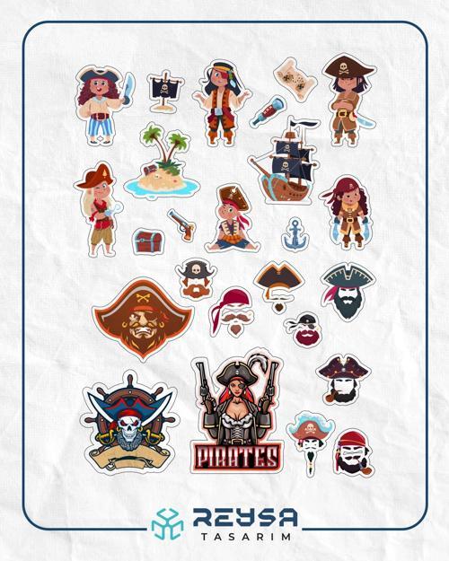 Korsanlar Sticker Set 15 Parça Telefon, Tablet, Defter, Laptop Sticker