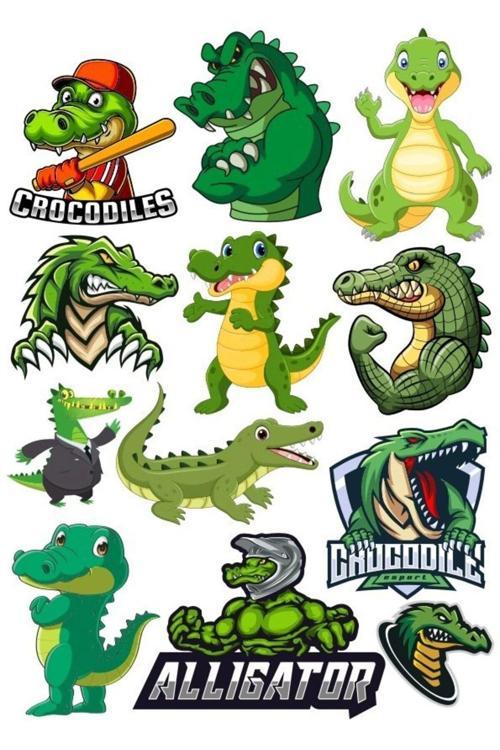 Timsah Sticker Set-5 12 Parça Telefon, Tablet, Defter, Laptop Sticker