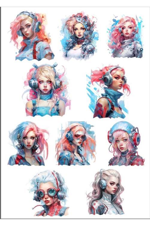 Renkli Kadınlar Sticker Set