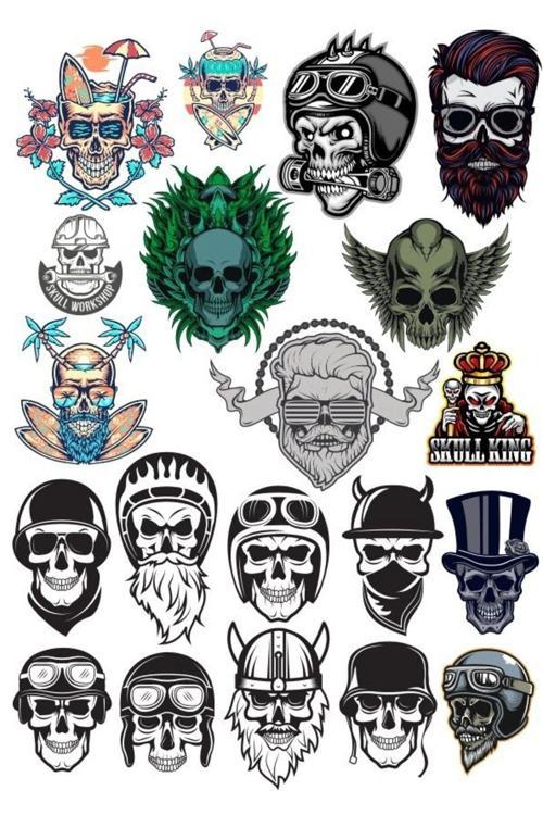 Kuru Kafa İskelet Sticker Set-7 15 Parça Telefon, Tablet, Defter, Laptop Sticker