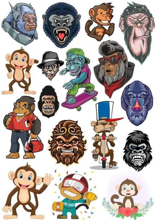 Maymun Goril Sticker Set 20 Parça Telefon, Tablet, Defter, Laptop Sticker