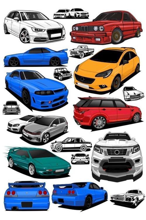 Arabalar Sticker Set-6 15 Parça Telefon, Tablet, Defter, Laptop Sticker