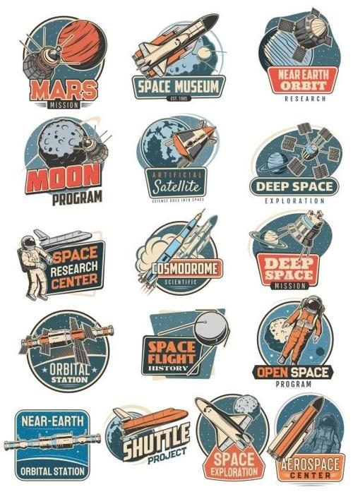 Retro Uzay Sticker Set 8 16 Parça Telefon, Tablet, Defter, Laptop Sticker