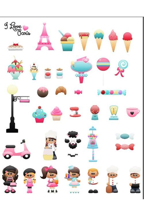 Cupcake, Dondurma ve Paris Sticker Set