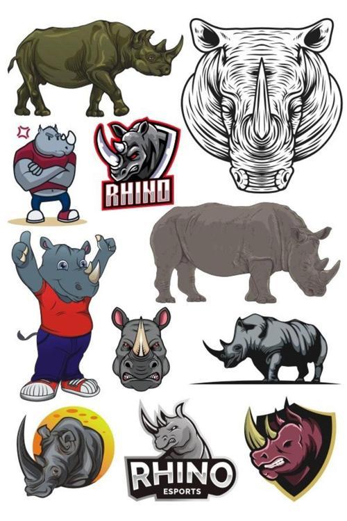 Gergedan Sticker Set-1 12 Parça Telefon, Tablet, Defter, Laptop Sticker