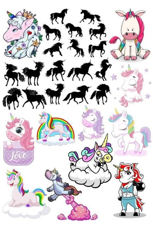 Unicorn Stciker Set-4 32 Parça Telefon, Tablet, Defter, Laptop Sticker
