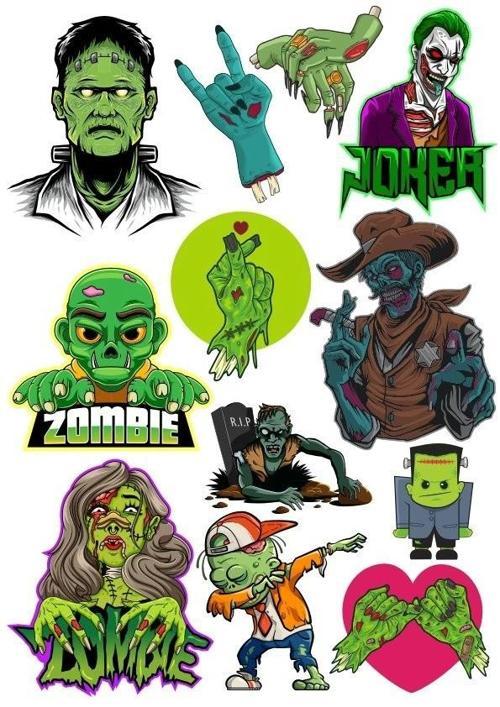 Zombi Sticker Set-5 13 Parça Telefon, Tablet, Defter, Laptop Sticker