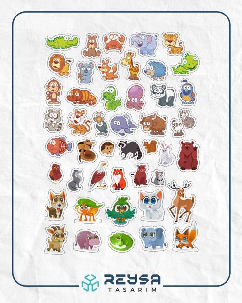 Hayvanlar Alemi Sticker Set 35 Parça Telefon, Tablet, Defter, Laptop Sticker