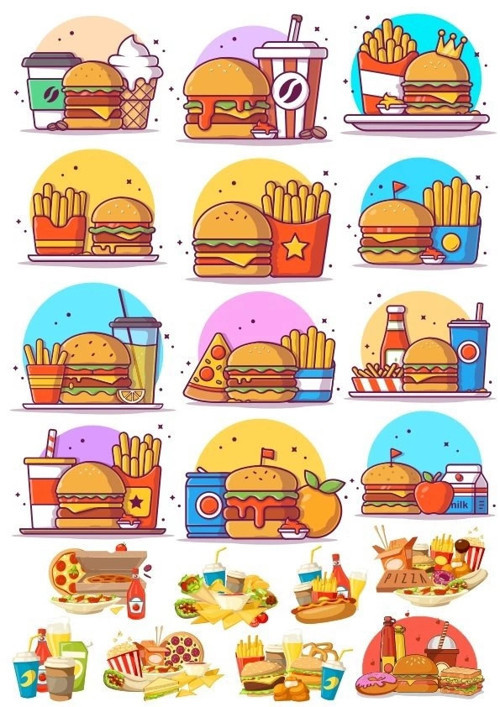 Yemekler Sticker Set 20 Parça Telefon, Tablet, Defter, Laptop Sticker