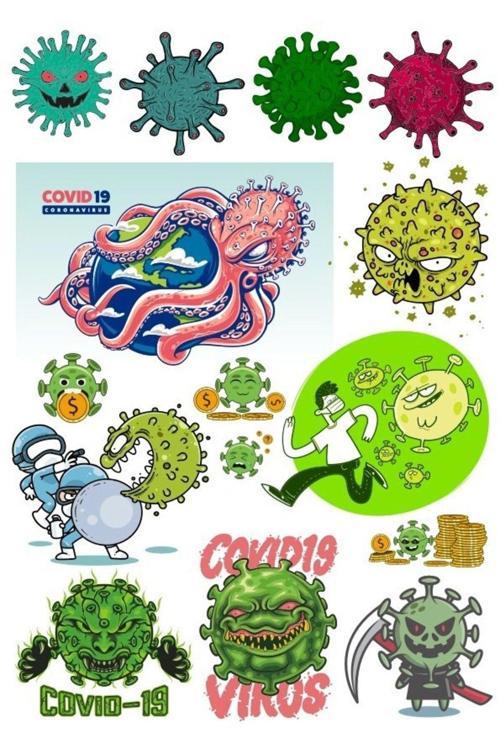 Virüs Bakteri Sticker Set 13 Parça Telefon, Tablet, Defter, Laptop Sticker