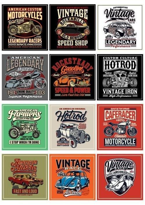Vintage Moto Poster Sticker 12 Parça Telefon, Tablet, Defter, Laptop Sticker