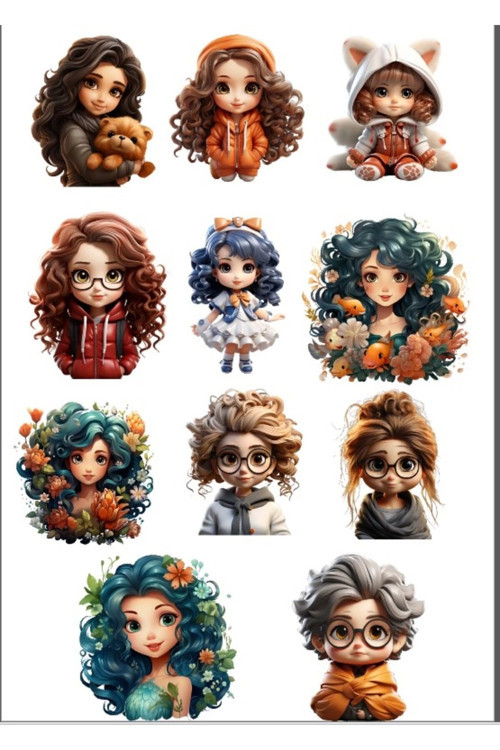 Kız Çizimler Sticker Set