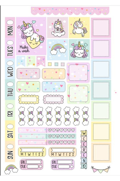 Sevimli Unicornlu Planlayıcı Sticker Set 2